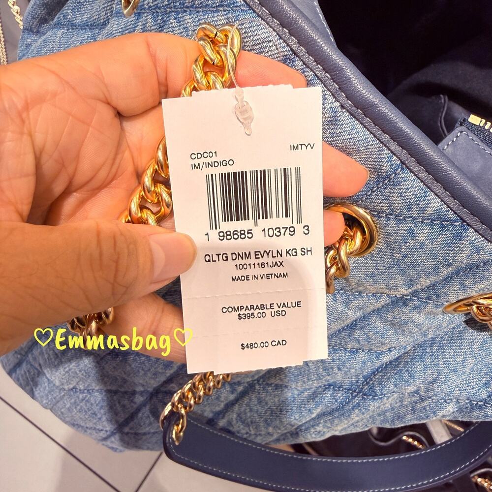 Coach Evelyn Large Shoulder Bag Regenerative Cotton With Quilting CDC01 Indigo - Picture 7 of 7